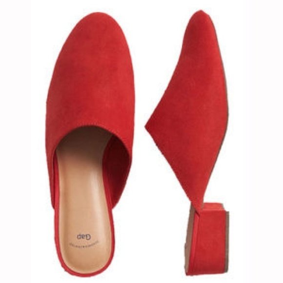 GAP Shoes - GAP Block Heel Mules Red Faux Suede 9